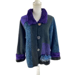 Lee Andersen‎ Womens XL Vtg Fleece Away Jacket Art to Wear Colorblock